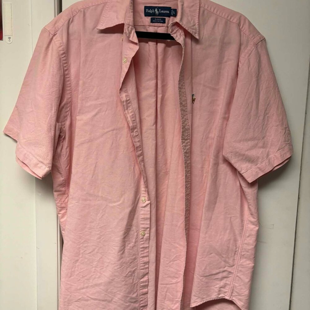Vintage Men's Ralph Lauren Blake Fit Short Sleeve Button Down Pink Large